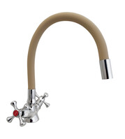 Смеситель Кухня Lemen маховик Крест (LD 91265-М9) на гайке бежевый гусак