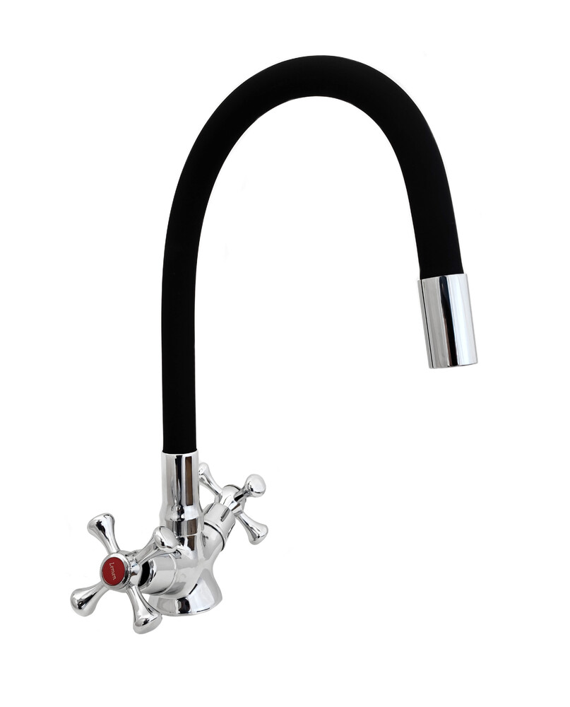 Смеситель Кухня Lemen маховик Крест (LD 91265-Е9) на гайке черный гусак