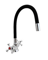 Смеситель Кухня Lemen маховик Крест (LD 91265-Е9) на гайке черный гусак