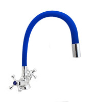 Смеситель Кухня Lemen маховик Крест (LD 91265-С9) на гайке синий гусак