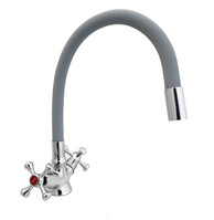 Смеситель Кухня Lemen маховик Крест (LD 91265-Н9) на гайке серый гусак