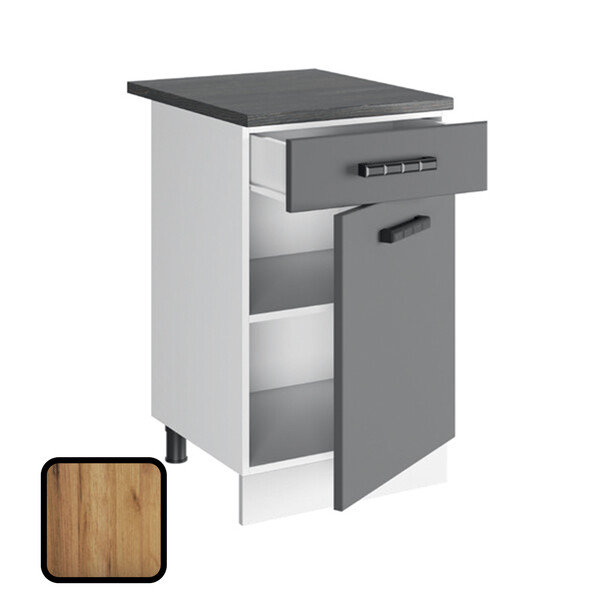 Стол разделочный МУВИ, 1 ящик Н500-1Я Дуб Крафт Золотой (810х500х450) Столешница Дуб Обожённый (1166)