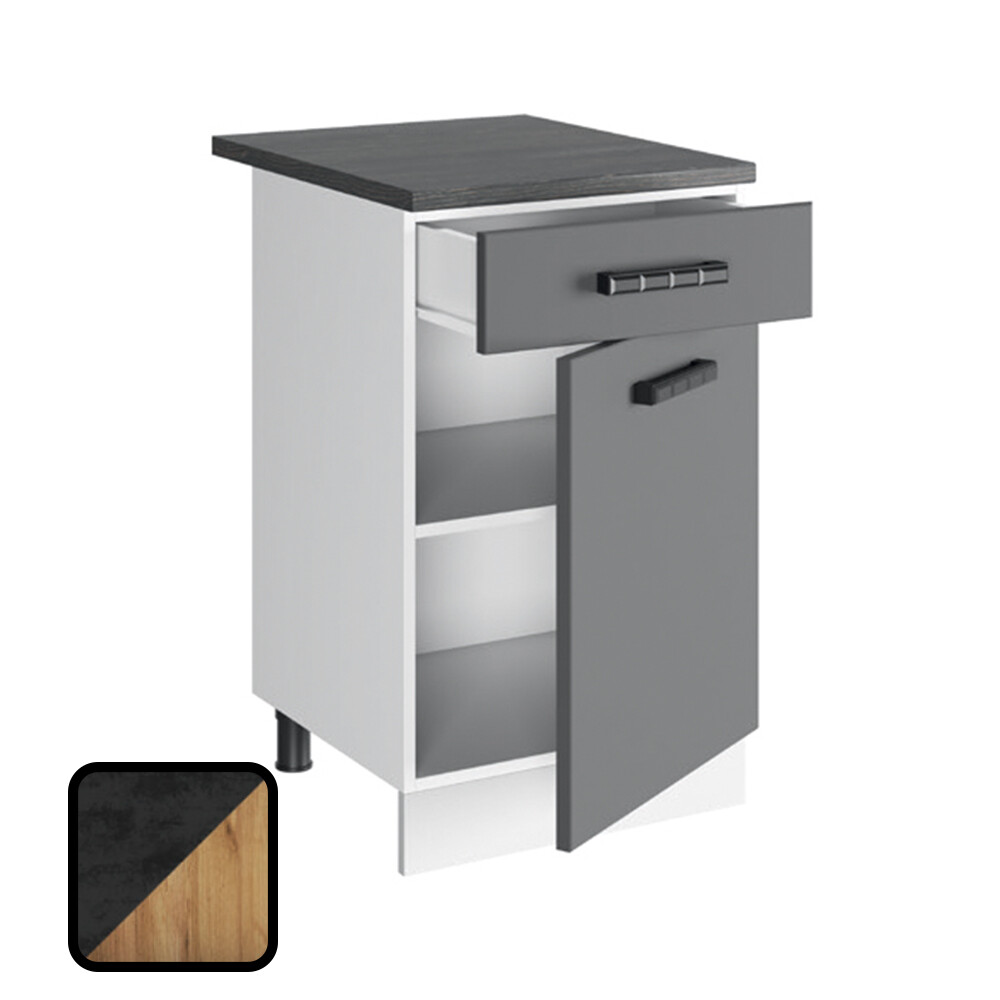 Стол разделочный МУВИ/ЦЕМЕНТ, 1 ящик Н500-1Я Дуб Крафт Золотой/Цемент Темный (810х500х450) Столешница Дуб Обожённый (1189)