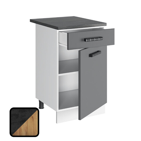 Стол разделочный МУВИ/ЦЕМЕНТ, 1 ящик Н500-1Я Дуб Крафт Золотой/Цемент Темный (810х500х450) Столешница Дуб Обожённый (1189)