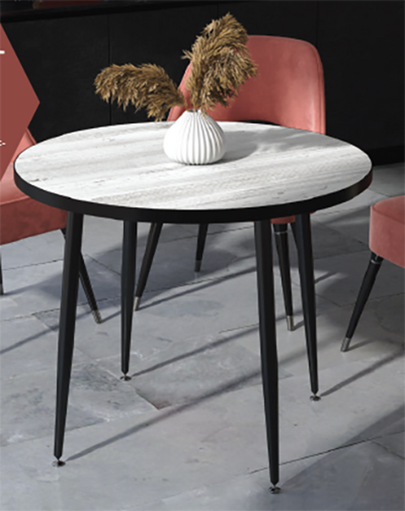 Стол "Винтерберг" круглый 90 см (столешница 22 мм, опоры чёрные матовые) (2 места) (1422)