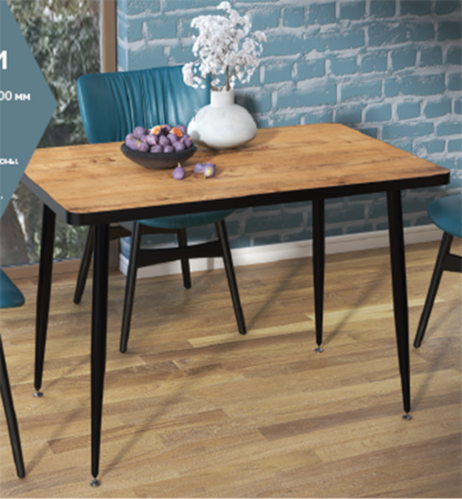 Стол "Бунратти" прямоугольный 110*70 см (столешница 22 мм, опоры чёрные матовые) (1419)