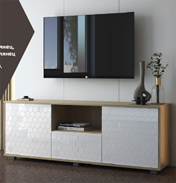 Тумба под ТВ "Шарм", 2 двери+1 ящик, 1540*585*430 (Сонома/Белый глянец) МДФ (1 место)