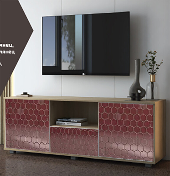 Тумба под ТВ "Шарм", 2 двери+1 ящик, 1540*585*430 (Бордо глянец) МДФ