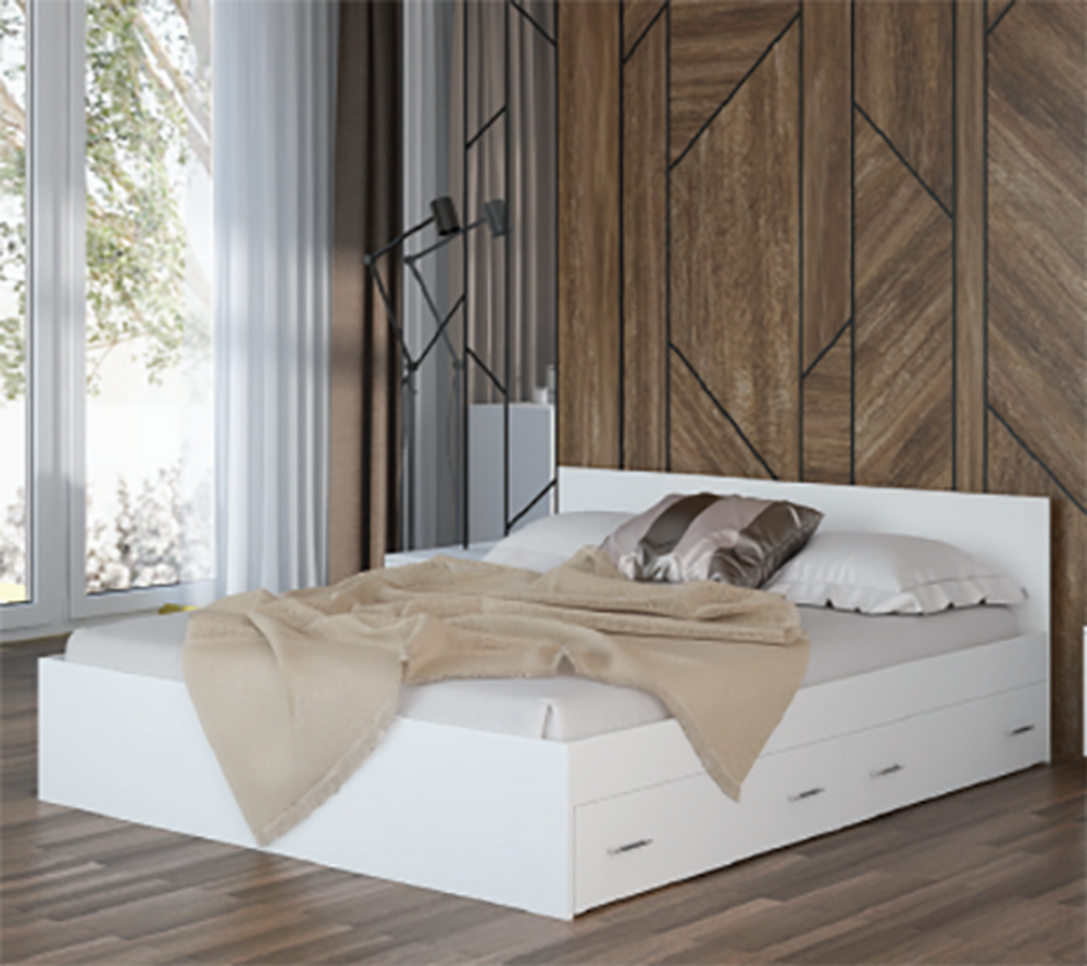 Кровать Стандарт 1200 с ящиками (Белый) (3 места) (1100)