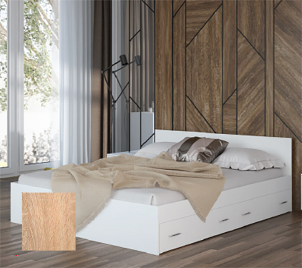 Кровать Стандарт 1600 с ящиками (Сонома) (3 места)