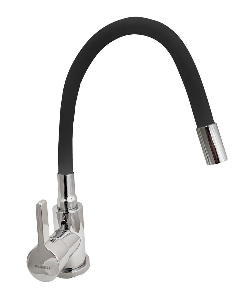 Смеситель Кухня PURSH D35 (нержавеющая сталь,хром,черный гибкий излив,гайка) R99308Е 