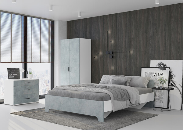 Victor Кровать 1,6м белый/бетон (2 места)