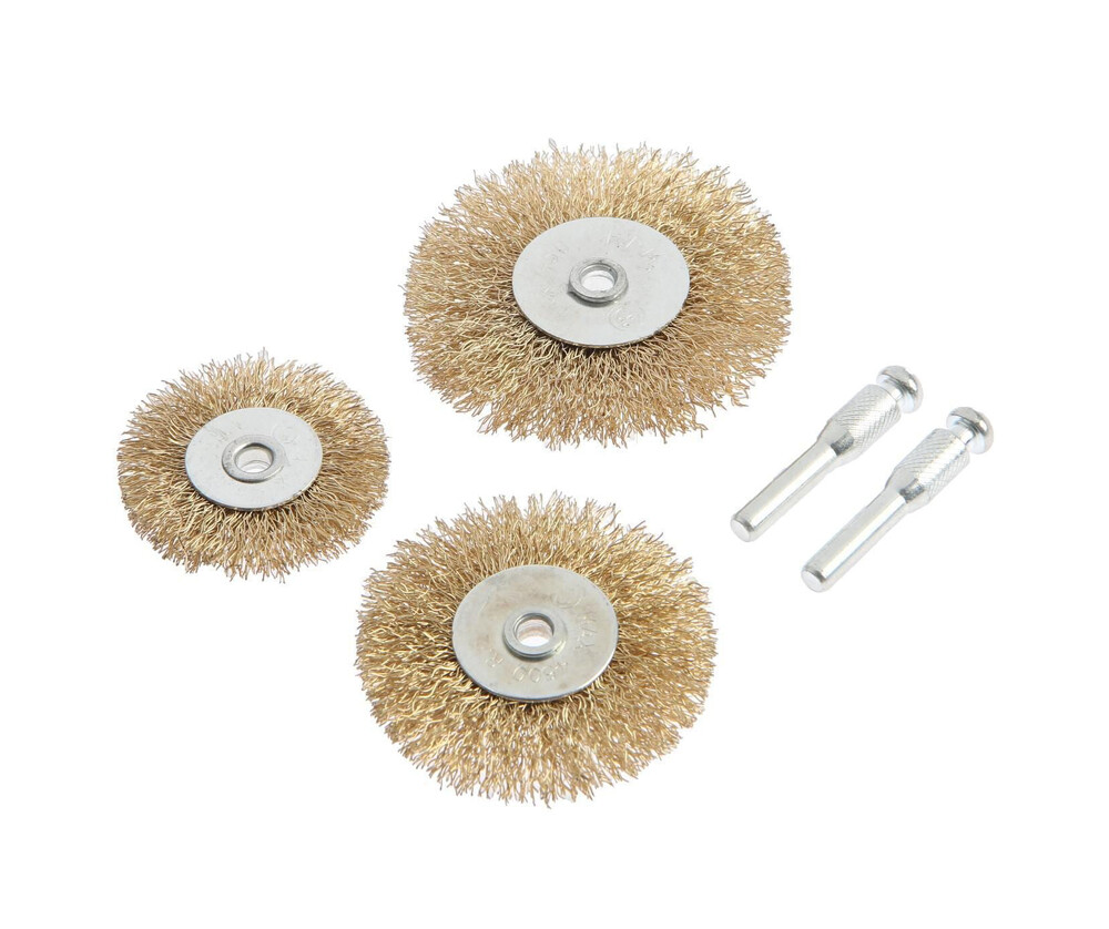 Набор щеток металлических для дрели ТУНДРА, плоские 50-63-75 мм, 3 шт. + 2 шпильки 1722231