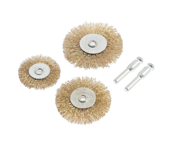 Набор щеток металлических для дрели ТУНДРА, плоские 50-63-75 мм, 3 шт. + 2 шпильки 1722231