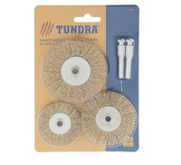 Набор щеток металлических для дрели ТУНДРА, плоские 50-63-75 мм, 3 шт. + 2 шпильки 1722231