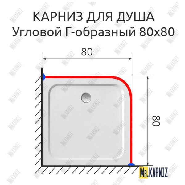 Карниз д/ванной нержавейка Г-обр. 0,8м х 0,8м (труба: 25х1 (мм)