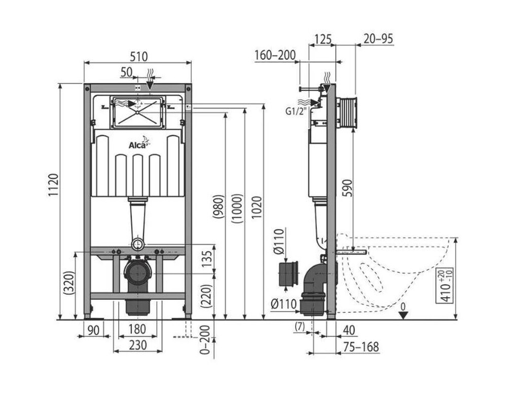 Инсталляция AlcaPlast (набор 4 в1) каркас AM101/1120, кнопка M671 (хром-глянец), плита M91, крепеж