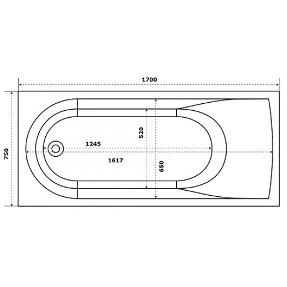 Ванна из литьевого мрамора BAS "МАРБЕЯ" 170х75 Белый глянец (БЕЗ АВТОСЛИВА) ВА00022