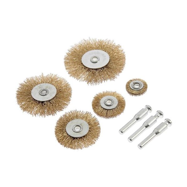Набор щеток металлических для дрели ТУНДРА, плоские 25-38-50-63-75 мм, 5 шт. + 3 шпильки 1722232