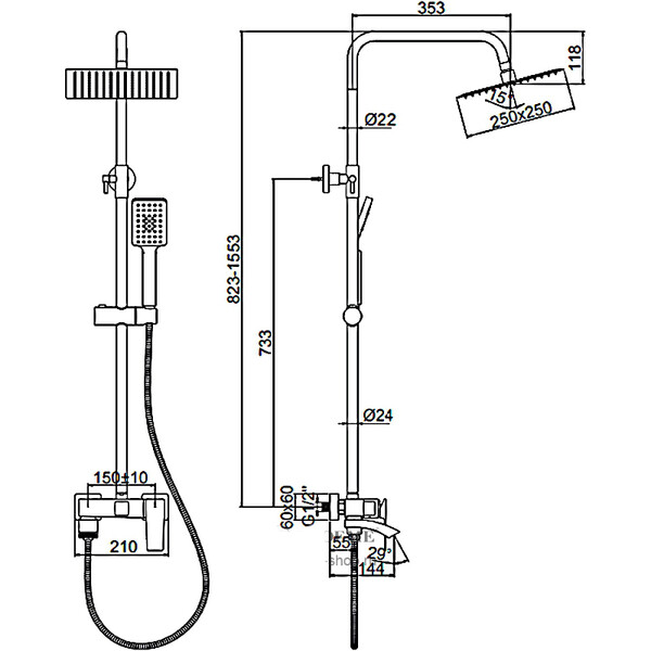 2478 Душевая система LEDEME со смесителем и тропическим душем d-35