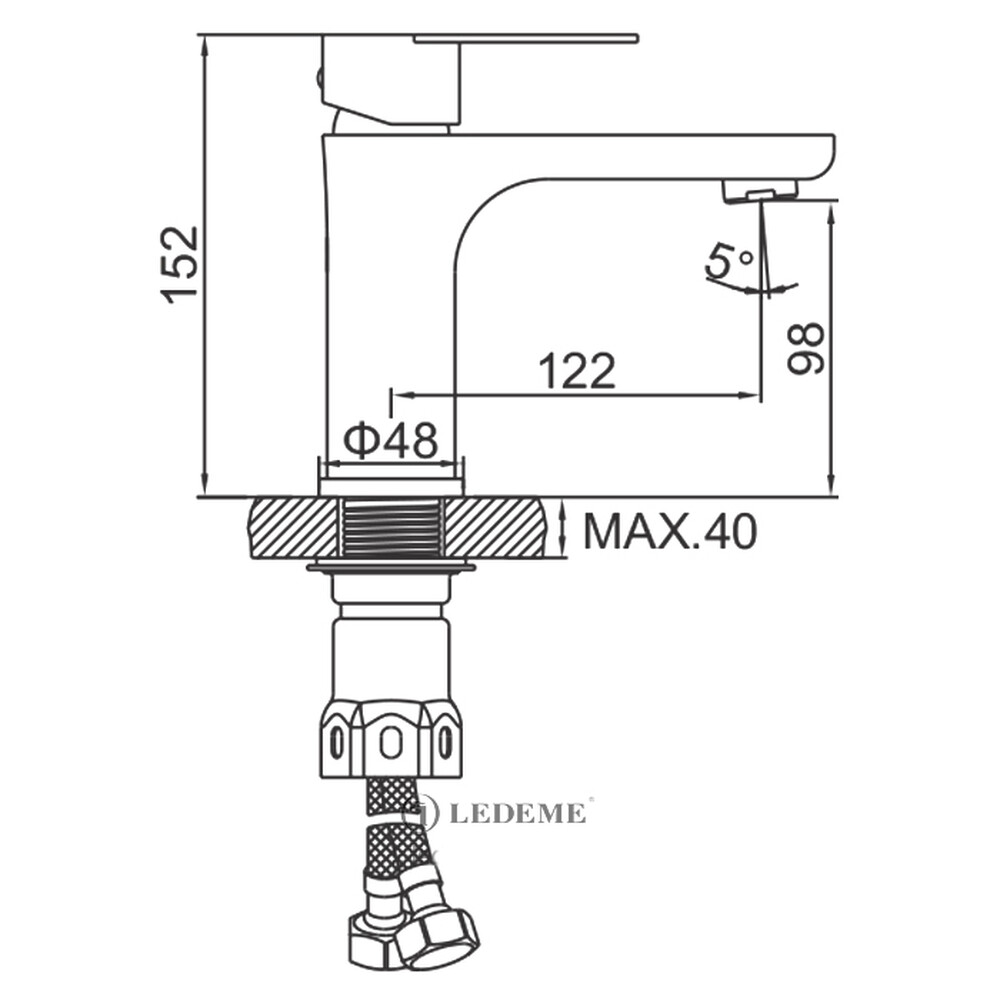 71018B Смеситель Тюльпан LEDEME НЕРЖАВЕЙКА (черный)