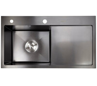Мойка нерж врезная 780x480х230 т (3,0+1.2mm) черная НМ 7848 L левая black (+ сифон, колландер, дозатор мыла) AISI 304