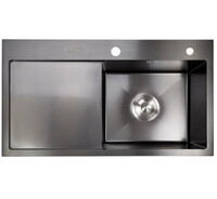 Мойка нерж врезная 780x480х230 т (3,0+1.2mm) черная НМ 7848 R правая black (+ сифон, колландер, дозатор мыла) AISI 304
