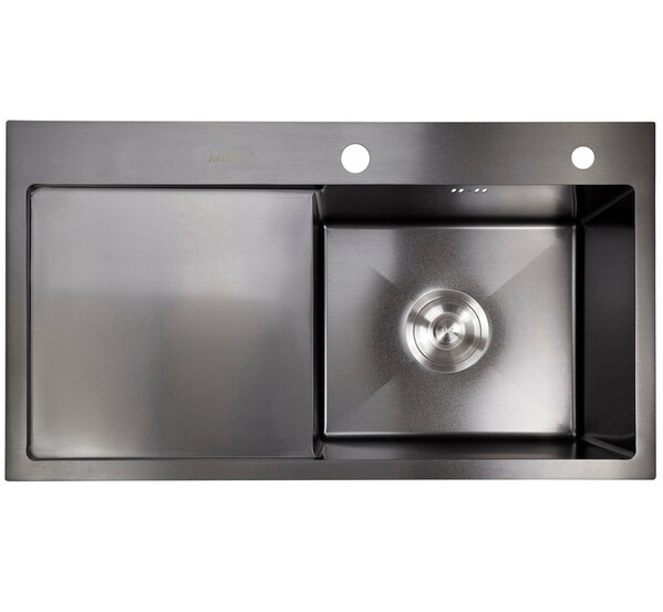 Мойка нерж врезная 780x480х230 т (3,0+1.2mm) черная НМ 7848 R правая black (+ сифон, колландер, дозатор мыла) AISI 304