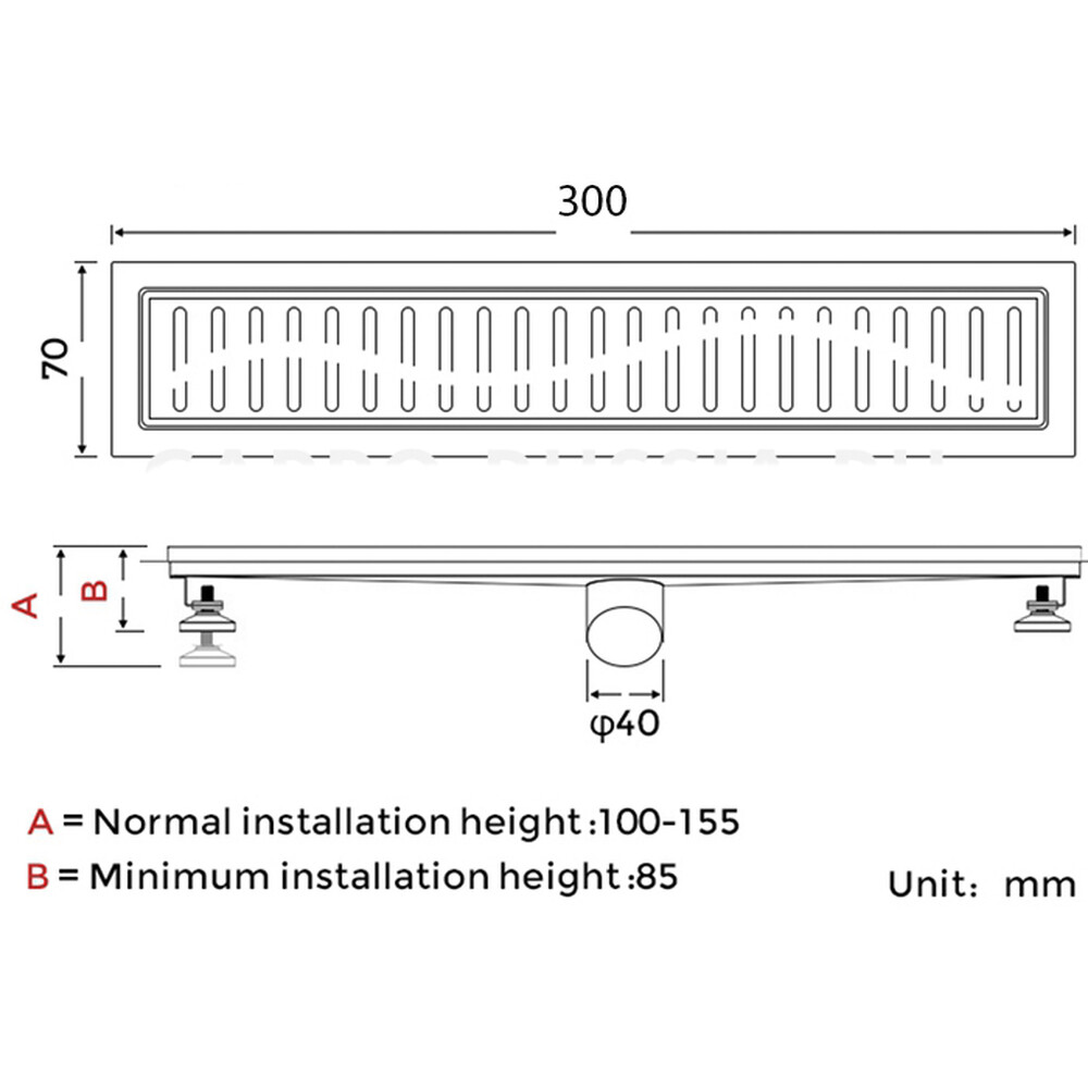 G83007-3 Трап-лоток GAPPO нерж 70*300мм (горизонтальный выпуск,ф40) (сатин)  сухой затвор и гидрозатвор