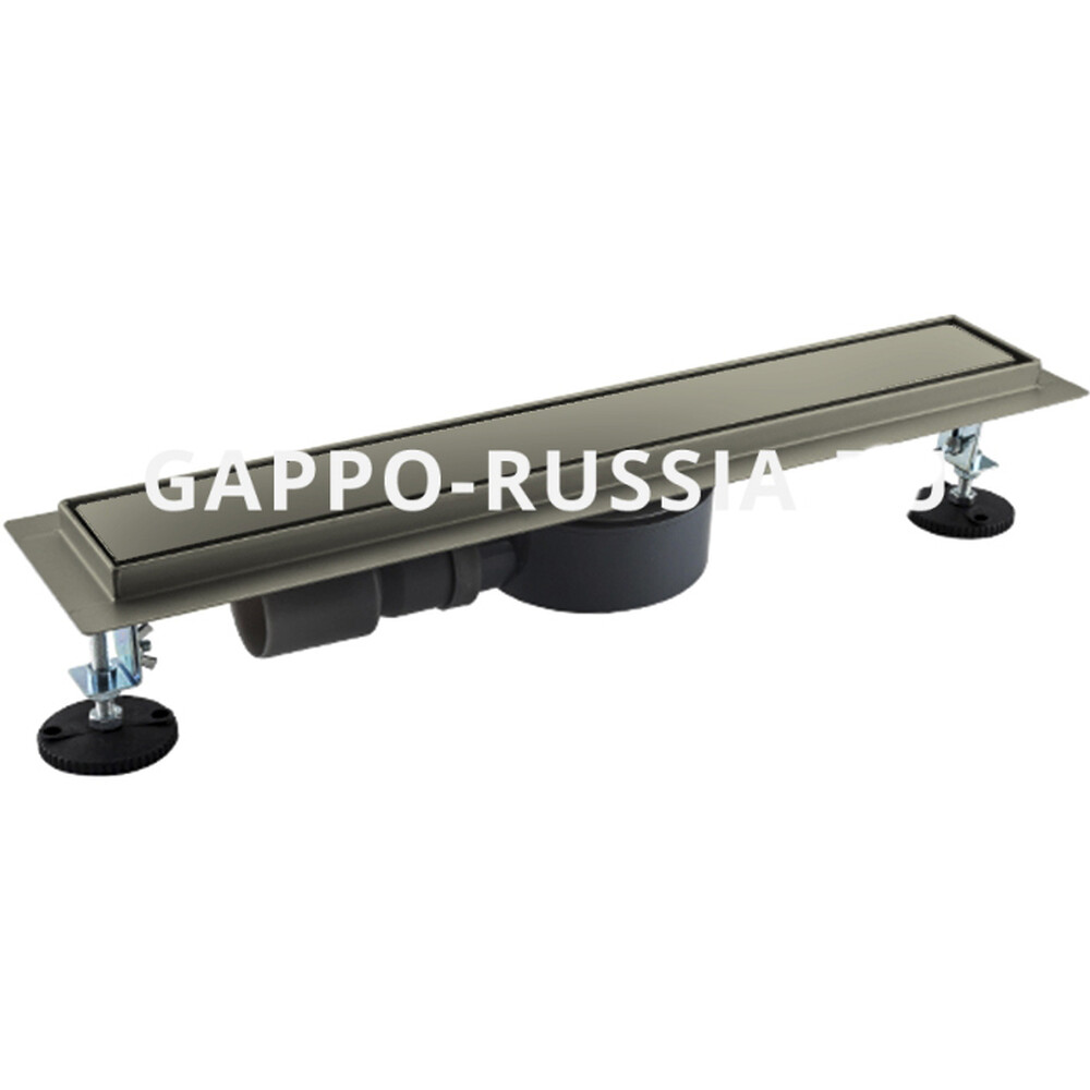 G83007-4 Трап-лоток GAPPO нерж 70*300мм (горизонтальный выпуск,ф40) (сатин)  сухой затвор и гидрозатвор, решетка под плитку
