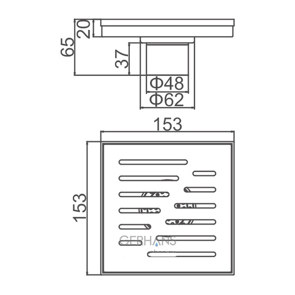  K80915C-15 Трап 50 горизонтальный GERHANS латунь 150*150 (античная бронза)  сухой затвор  РАСПРОДАЖА!!!