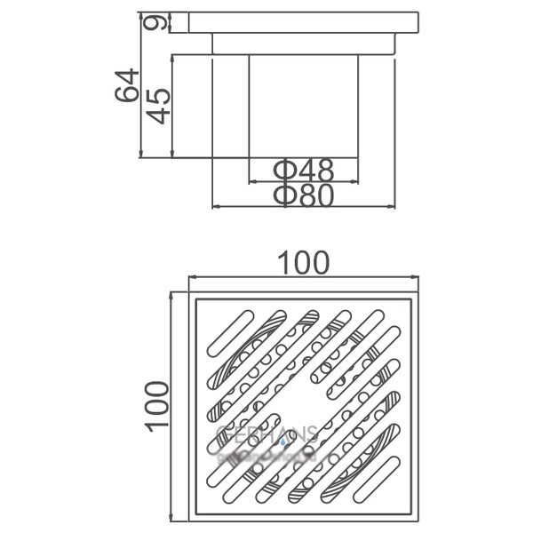 K81710-10 Трап 50 вертикальный GERHANS латунь 100*100 (хром)  сухой затвор