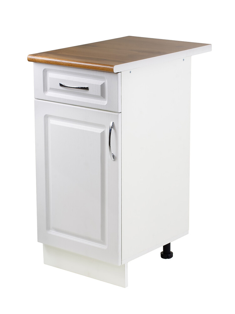 Рабочий стол 40 Ясень Белый (1 дверь + 1 ящик) фасад МДФ столешница цвет (Дуб Вотан) SANTREK HOME