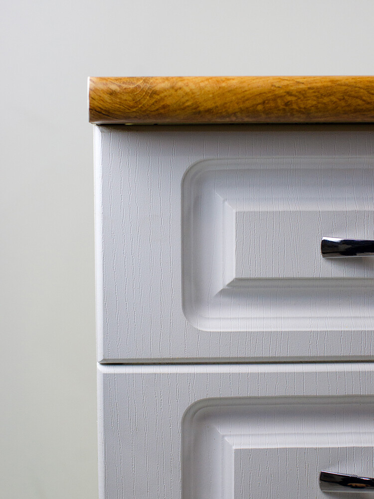 Рабочий стол 40 Ясень Белый (4 ящика) фасад МДФ столешница цвет (Дуб Вотан) SANTREK HOME