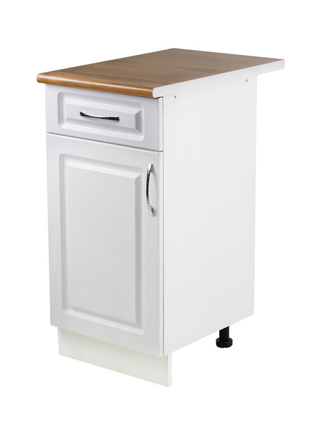 Рабочий стол 50 Ясень Белый (1 дверь + 1 ящик) фасад МДФ столешница цвет (Дуб Вотан) SANTREK HOME