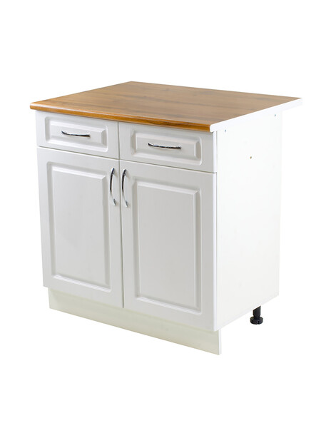 Рабочий стол 80 Ясень Белый (2 двери + 2 ящик) фасад МДФ столешница цвет (Дуб Вотан) SANTREK HOME