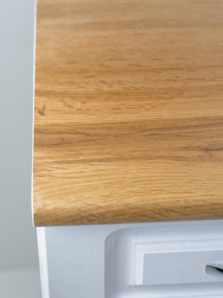 Рабочий стол 80 Ясень Белый (2 двери + 2 ящик) фасад МДФ столешница цвет (Дуб Вотан) SANTREK HOME