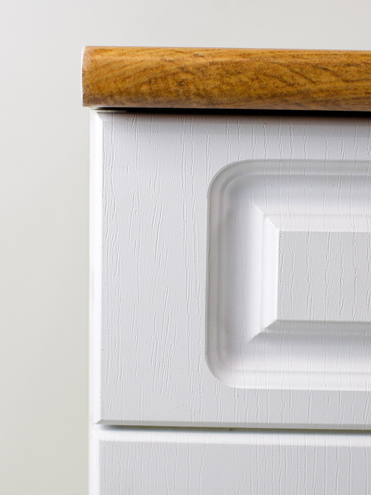 Рабочий стол 80 Ясень Белый (2 двери + 2 ящик) фасад МДФ столешница цвет (Дуб Вотан) SANTREK HOME