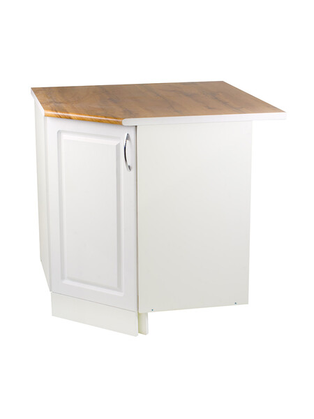 Рабочий стол угловой 85*85 (1 дверь) Ясень Белый фасад МДФ столешница цвет (Дуб Вотан) SANTREK HOME