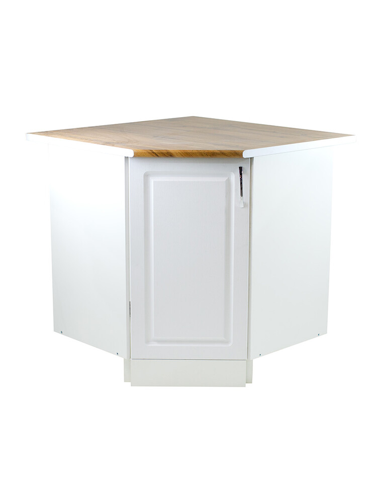 Рабочий стол угловой 85*85 (1 дверь) Ясень Белый фасад МДФ столешница цвет (Дуб Вотан) SANTREK HOME