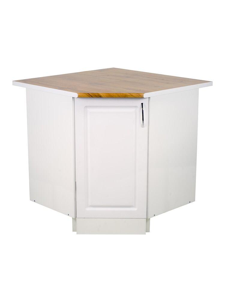 Рабочий стол угловой 85*85 (1 дверь) Ясень Белый фасад МДФ столешница цвет (Дуб Вотан) SANTREK HOME