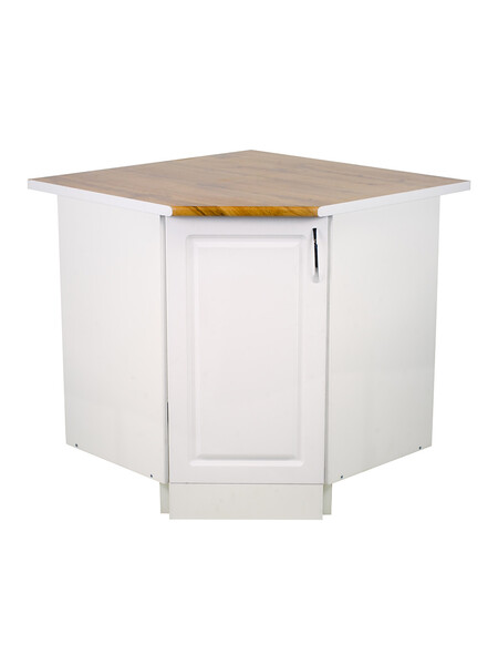 Рабочий стол угловой 85*85 (1 дверь) Ясень Белый фасад МДФ столешница цвет (Дуб Вотан) SANTREK HOME