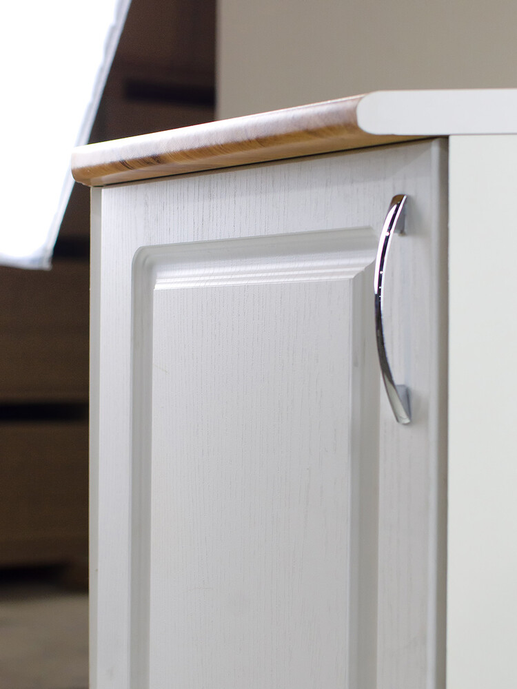 Рабочий стол угловой 85*85 (1 дверь) Ясень Белый фасад МДФ столешница цвет (Дуб Вотан) SANTREK HOME