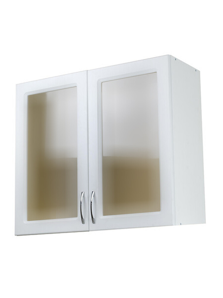 Шкаф для посуды 80 (со стеклом) Ясень Белый фасад МДФ SANTREK HOME