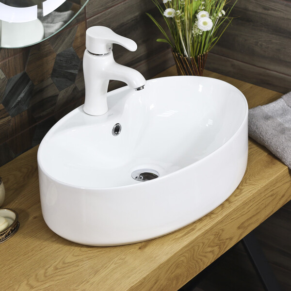 800-320301 Фигурный умывальник накладной 550х400х150 MELANA