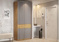 БОСТОН ШК-001 Шкаф 2-ств. ЛДСП (Комплект) (1000*510*2 360) Корпус - Дуб Крафт золотой  Серый Шифер /Дуб Крафт золотой (4 места) ОД968 КАТЕГОРИЯ А