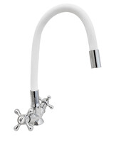 Смеситель Кухня DIABLO 1100-R54-1 1/2 м/к гибкий излив (белый), НА ГАЙКЕ,  Крест 