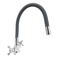 Смеситель Кухня DIABLO 1100-R54-2 1/2 м/к гибкий излив (серый), НА ГАЙКЕ,  Крест 