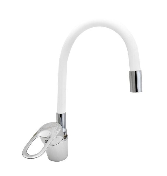 Смеситель Кухня DIABLO 1200-H-249-1 шар. d40 гибкий излив (белый), НА ГАЙКЕ