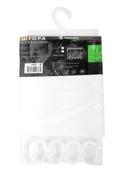 Штора д/ванн SANTREK HOME 180х180 PEVA 60064 с кольцами Белый (П164)
